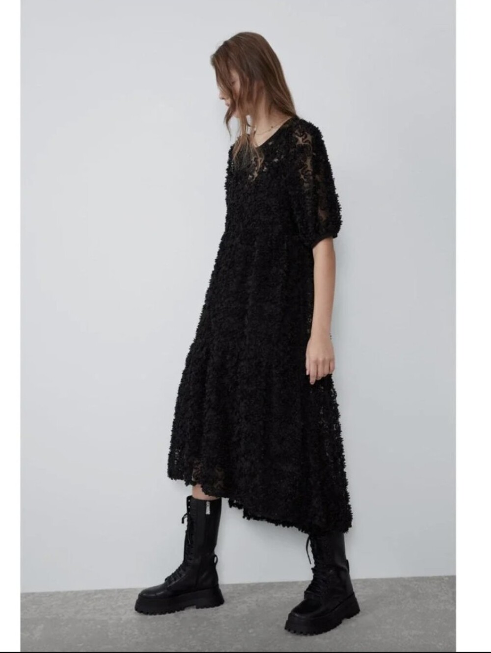 ZARA Contrasting Voluminous Midi Dress Size Small